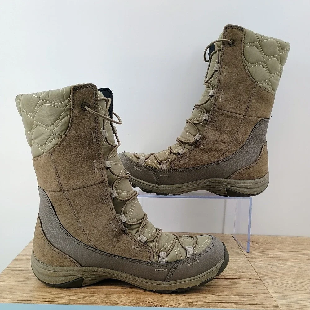 Merrell Boots Womens 9 Tall Beige Suede Insulated Waterproof Mid Calf Snow Shoes
